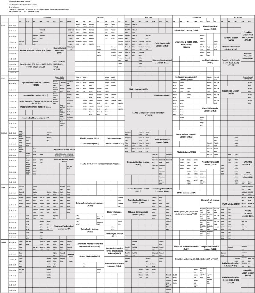 Orari 2017-2018 Semestri pare